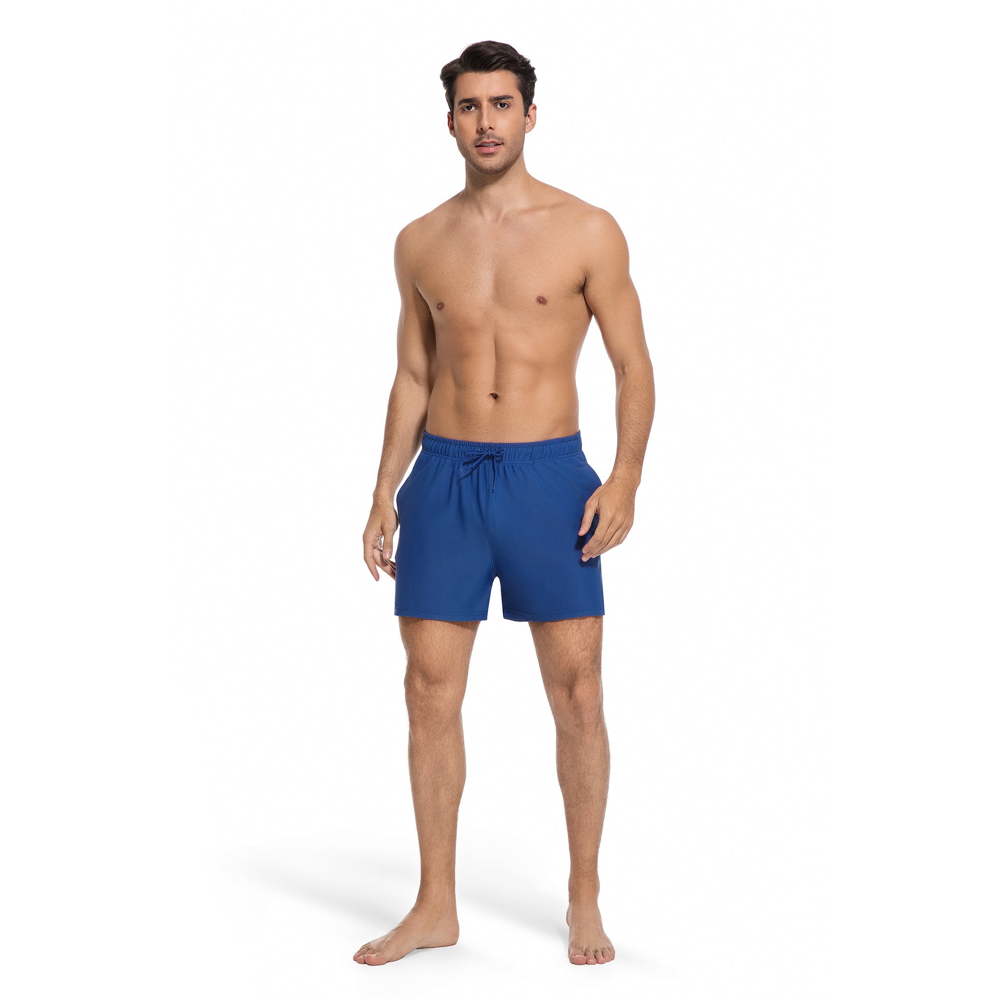 Minimise Tan Lines Men's Tan Through Swim Trunks - Blue Quick-Dry Male Beach Shorts - UV Permeable Man's Swimwear with Pockets