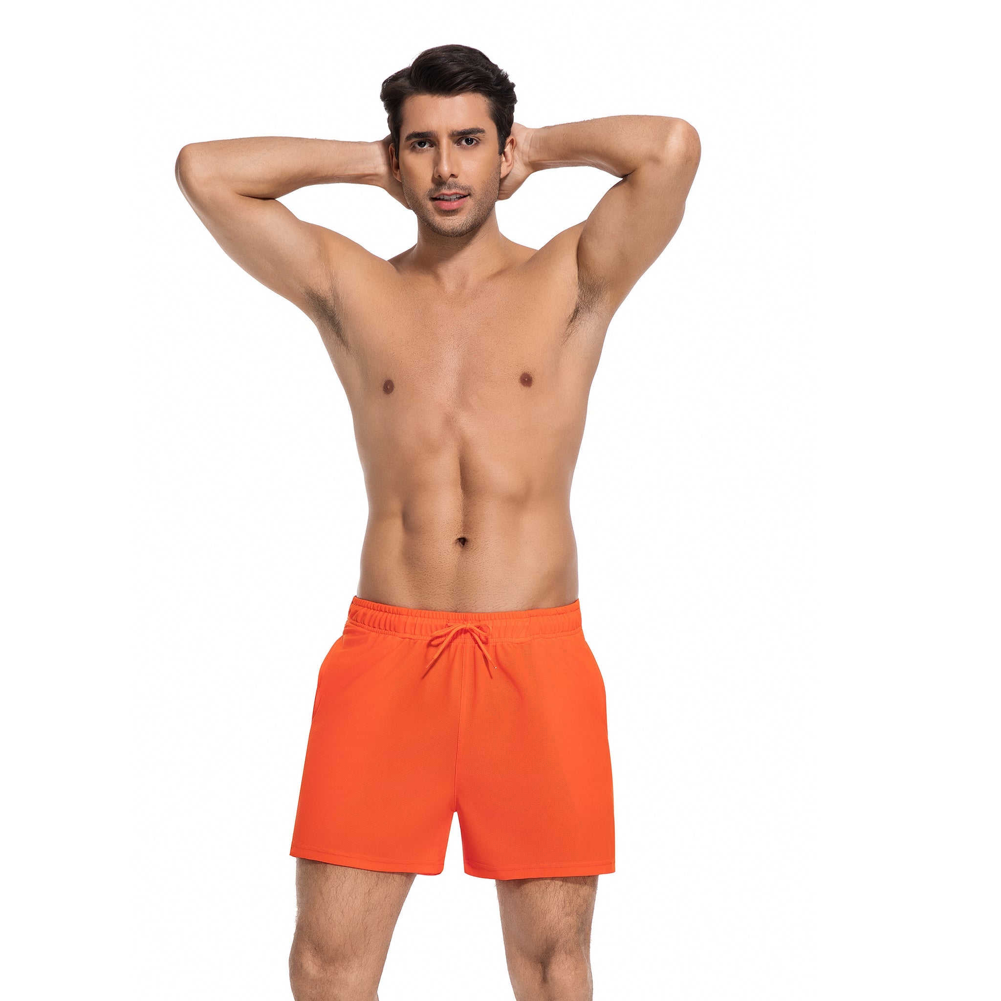 Orange Tan Through Men's Swim Trunks - Minimise Tan Lines Male Beach Shorts - Quick Dry UV Permeable Man's Swimwear with Pockets