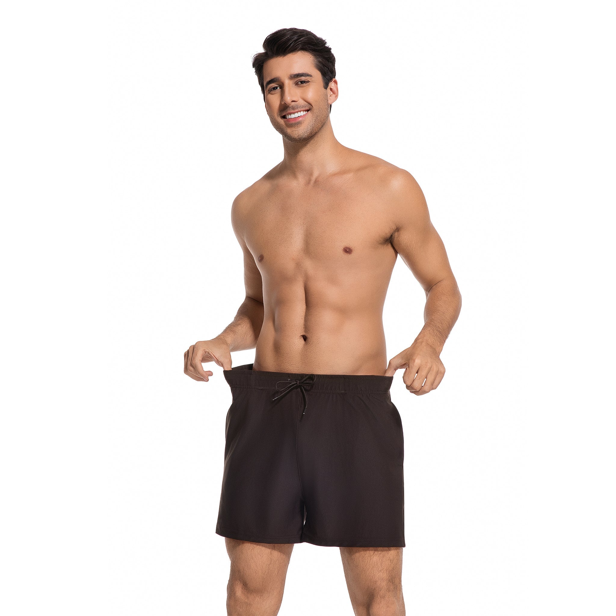 Men's Tan Through Swim Trunks in Classic Black - Minimise Tan Lines Male Beach Shorts - UV Permeable Quick Dry Man's Swimwear with Pockets